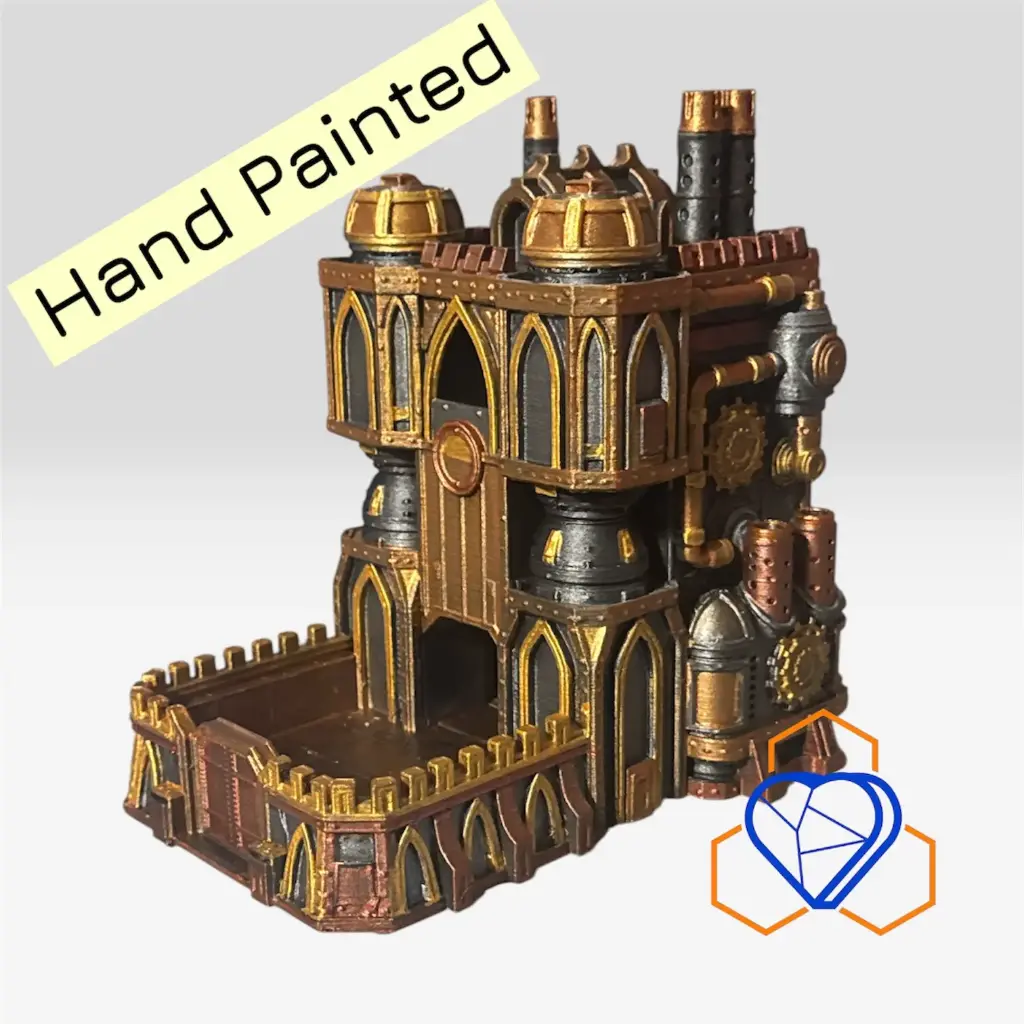 Steampunk Dice Tower Hand Painted Brass Metal Fantasy RPG D&D Warhammer Tabletop Gaming Prop