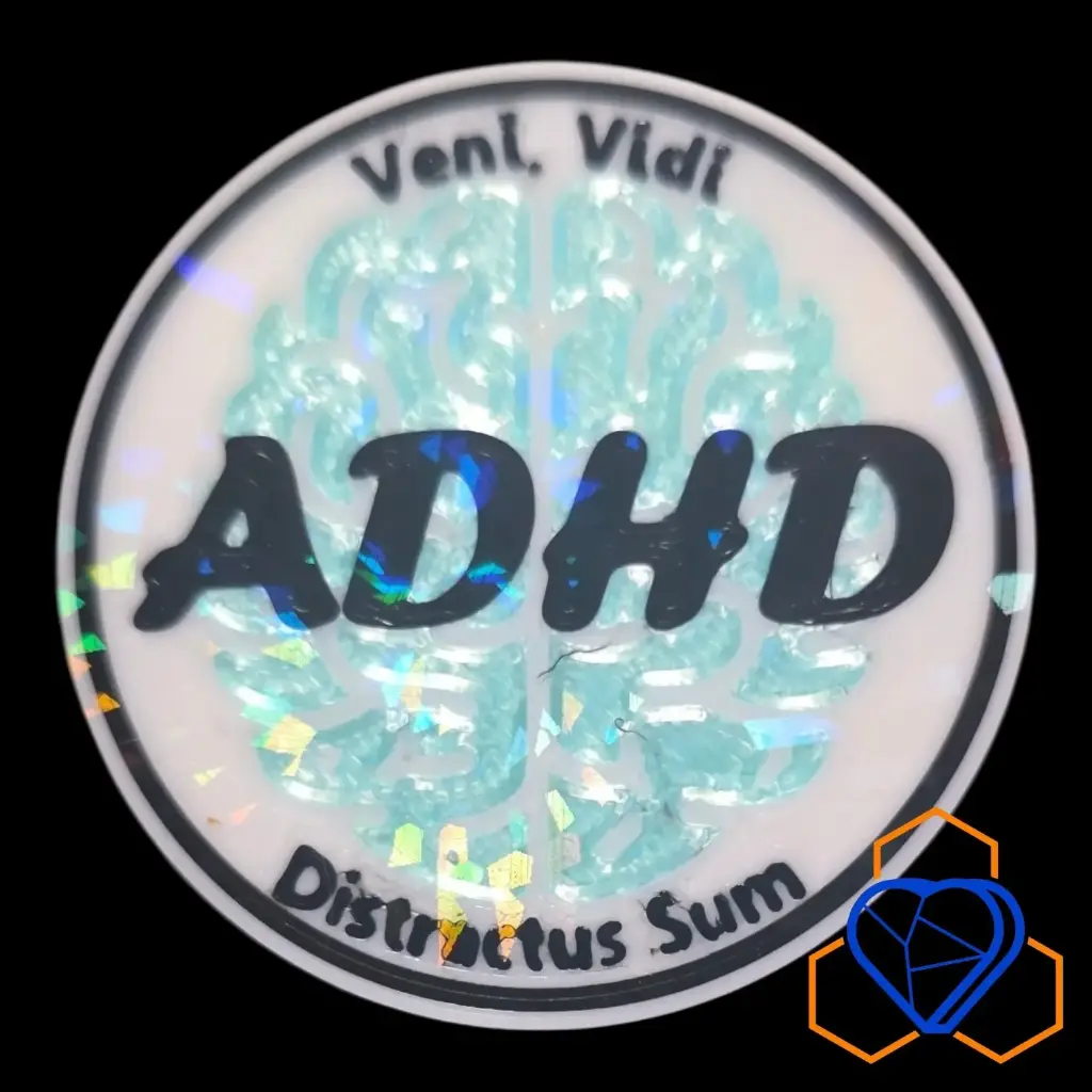 Veni Vidi Distractus Sum ADHD Price Pin – Funny Latin “I Came I Saw I Got Distracted” 3D Printed Enamel-Style Pin, Neurodivergent Humor Gift, ADHD Awareness Accessory for Backpack, Jacket, Lanyard