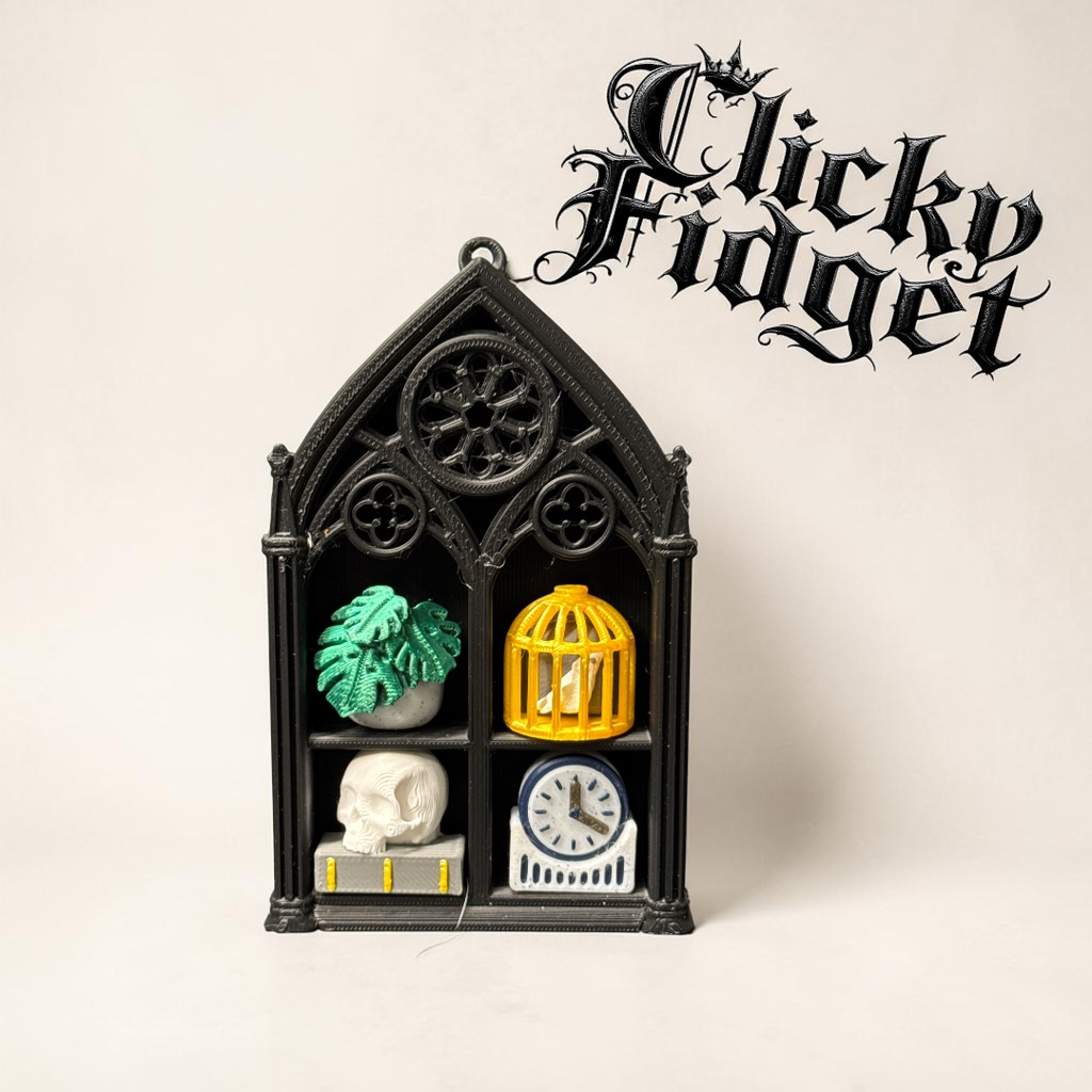 Gothic Bookcase with Clicky Shelf items