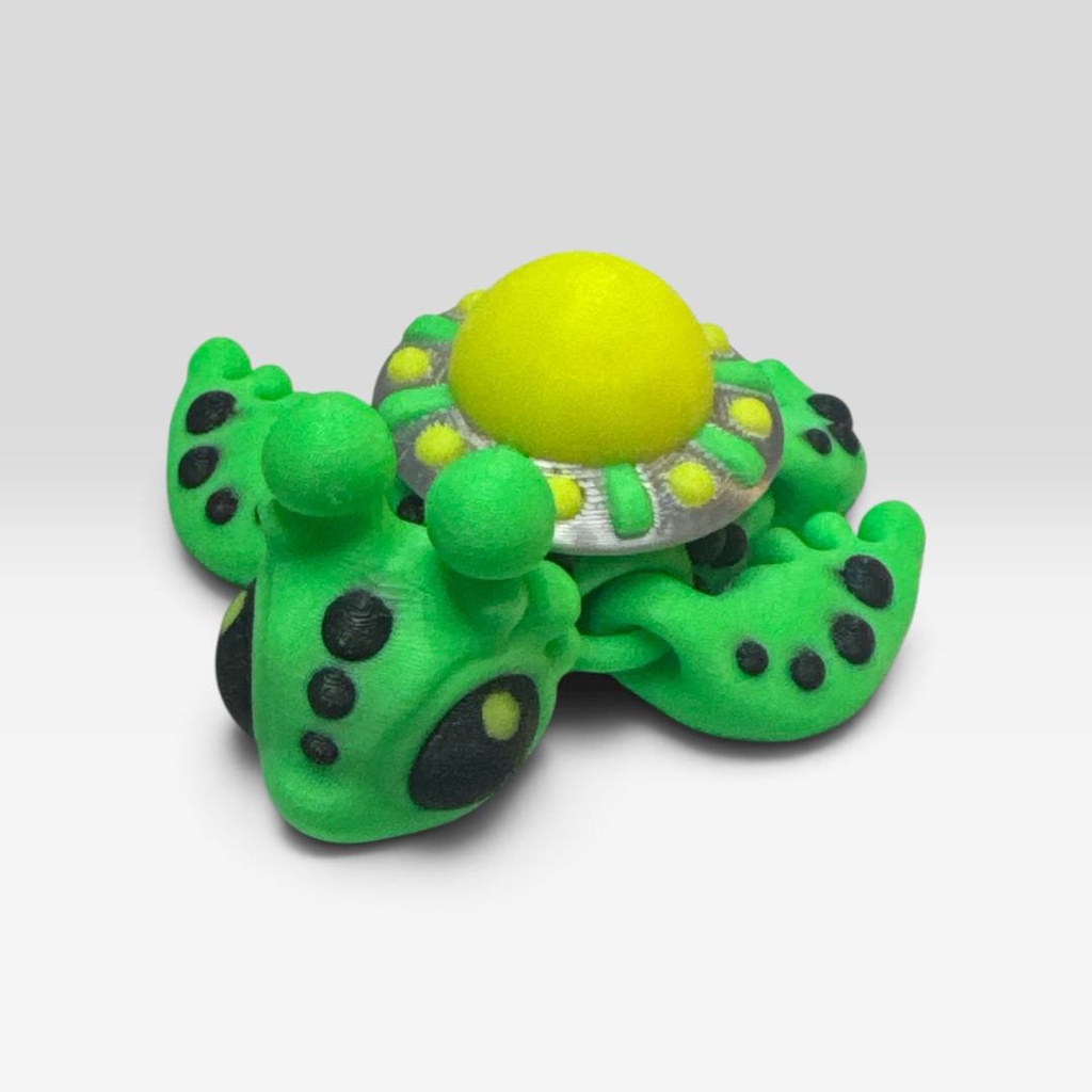 🛸 Cute Green Alien UFO Creature Figurine with Saucer Dome – Multicolored 3D Printed Collectible